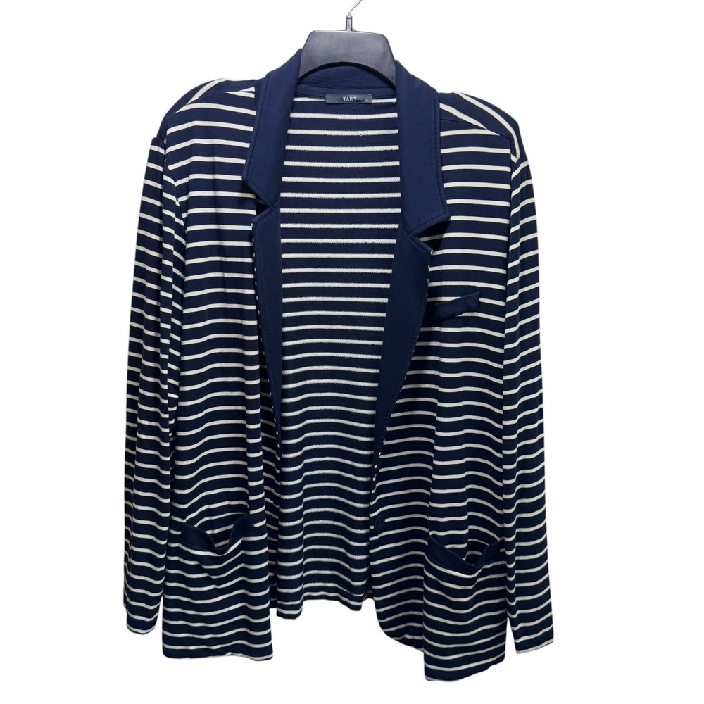 Tart Modal Knit Blazer Jacket Striped 3X Womens Long Sleeve Open Pockets Front